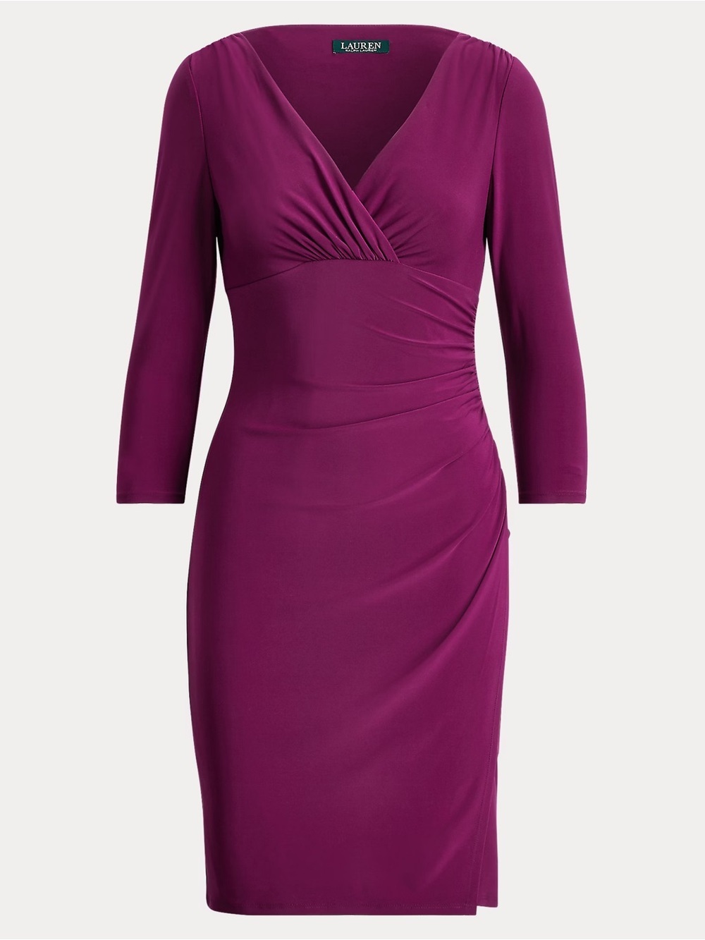 Lauren Ralph Lauren Magenta Surplice Ruched Sheath Dress - Picture 8 of 8